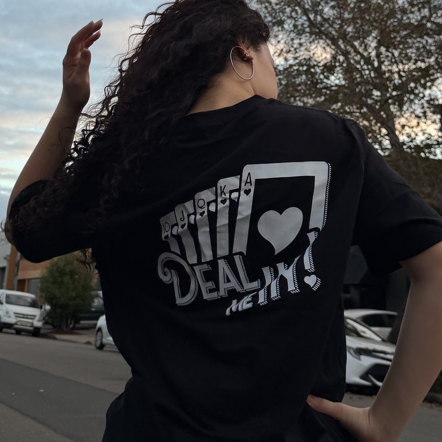 Deal Me In! tee — full logo on the back